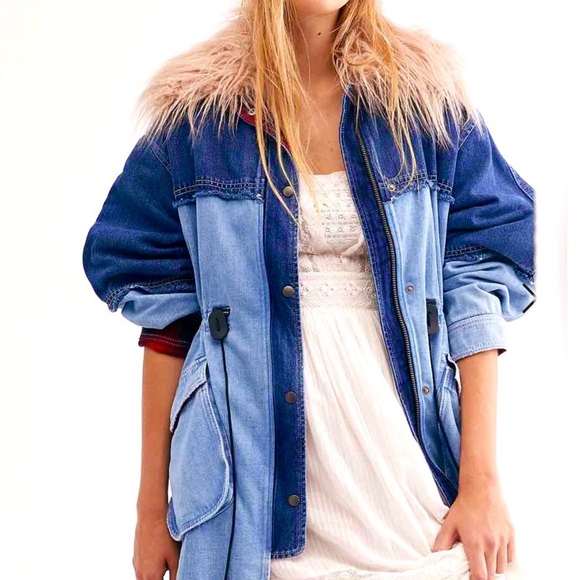 New Free People Days To Come Denim Parka Jacket Coat - Picture 2 of 7